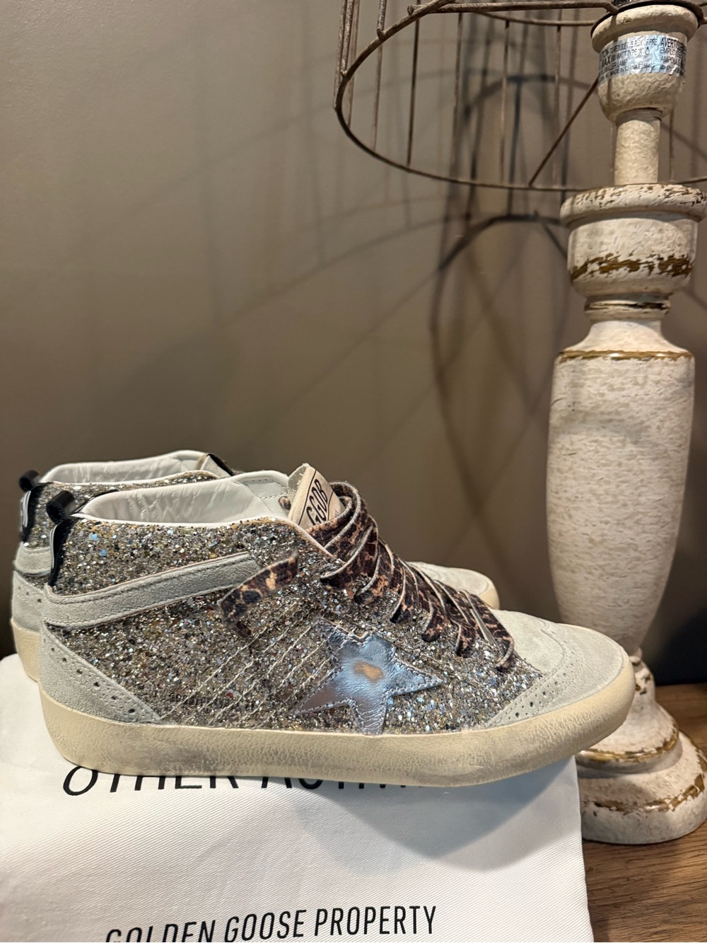Golden Goose Glitter High-Top Sneakers - Silver/Beige